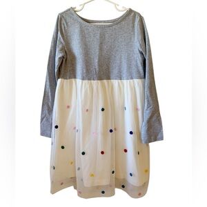 Hanna Andersson Gray White Tulle Dress Colorful Embroidered Dots size 6-7 NWT
